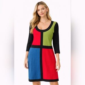 Papillon Colorblock Knee Length Dress | Size L | Mod Colorblock NWT